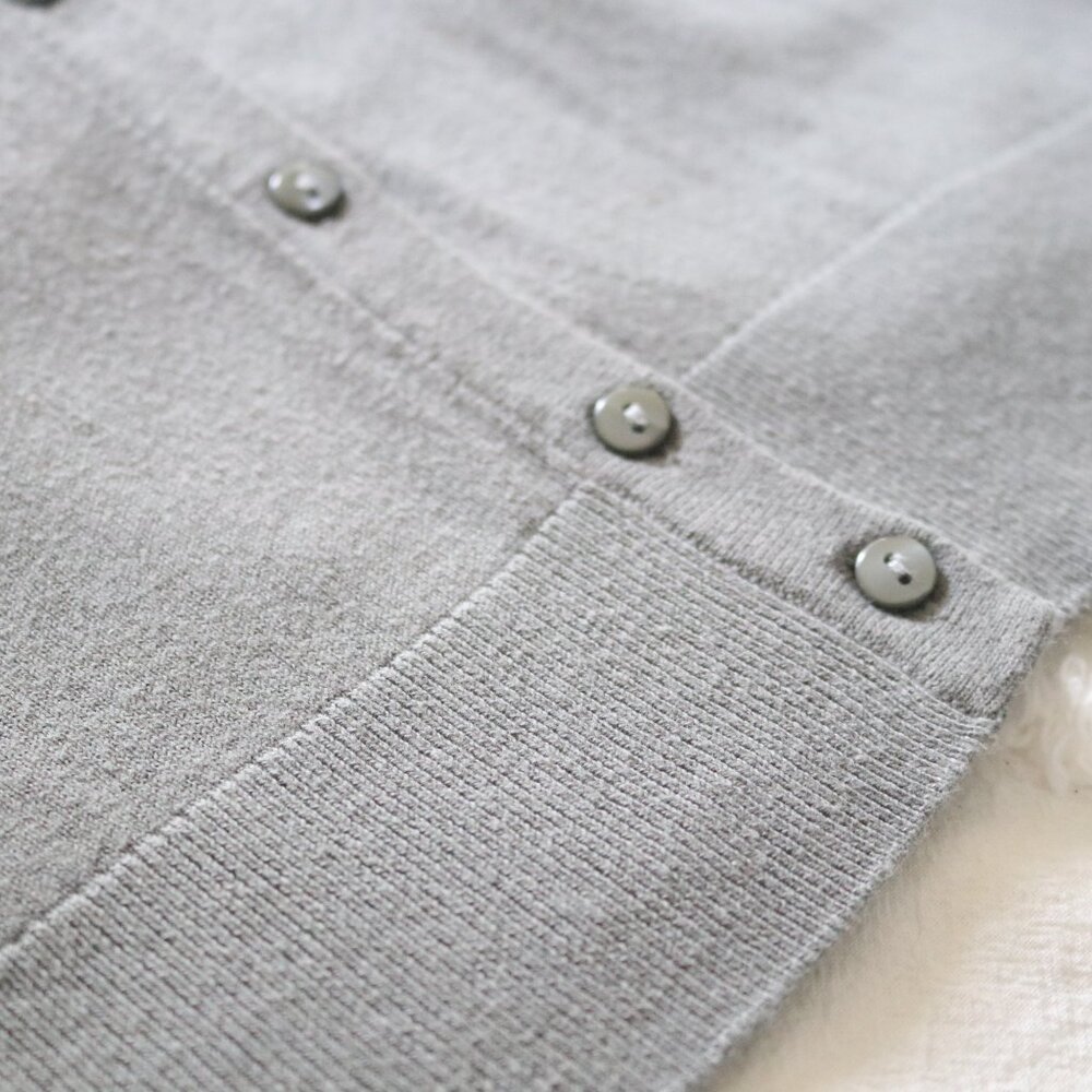 Loft | Soft Sage Green Grey Lightweight Button Front Crewneck Cardigan Sweater - Picture 6 of 13